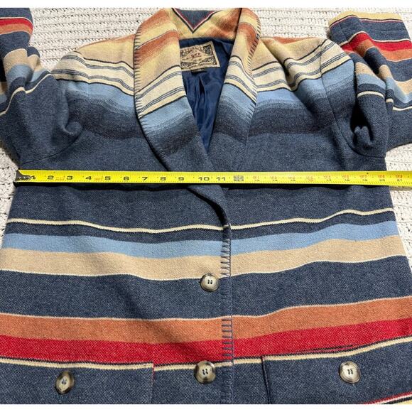 VTG Express Knit Blazer Aztec Wool Stripe Italy Lined Womens XS Blue Orange Y2K - Picture 5 of 11